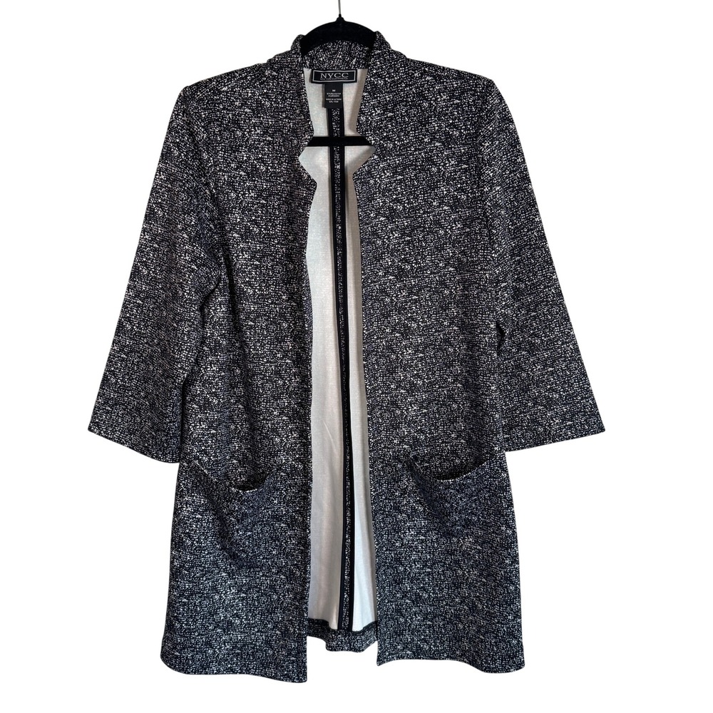 NYCC New York Clothing Co Black White Speckled Open Front Cardigan Jacket M